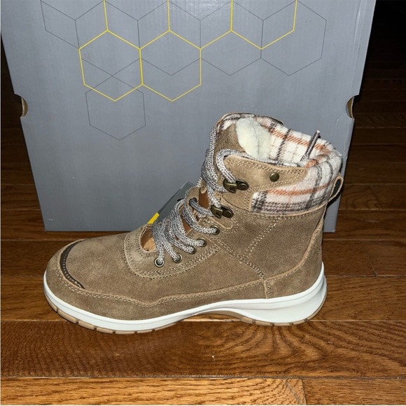 Khombu Sterling Faux Shearling Lined Boots Brown Leather Women’s 11 Plaid Trim - Picture 4 of 8